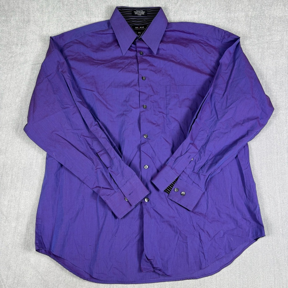 Axcess Wrinkle Free‎ Long Sleeve Button Down Shirt Mens 16.5 34-35 Purple Cotton
